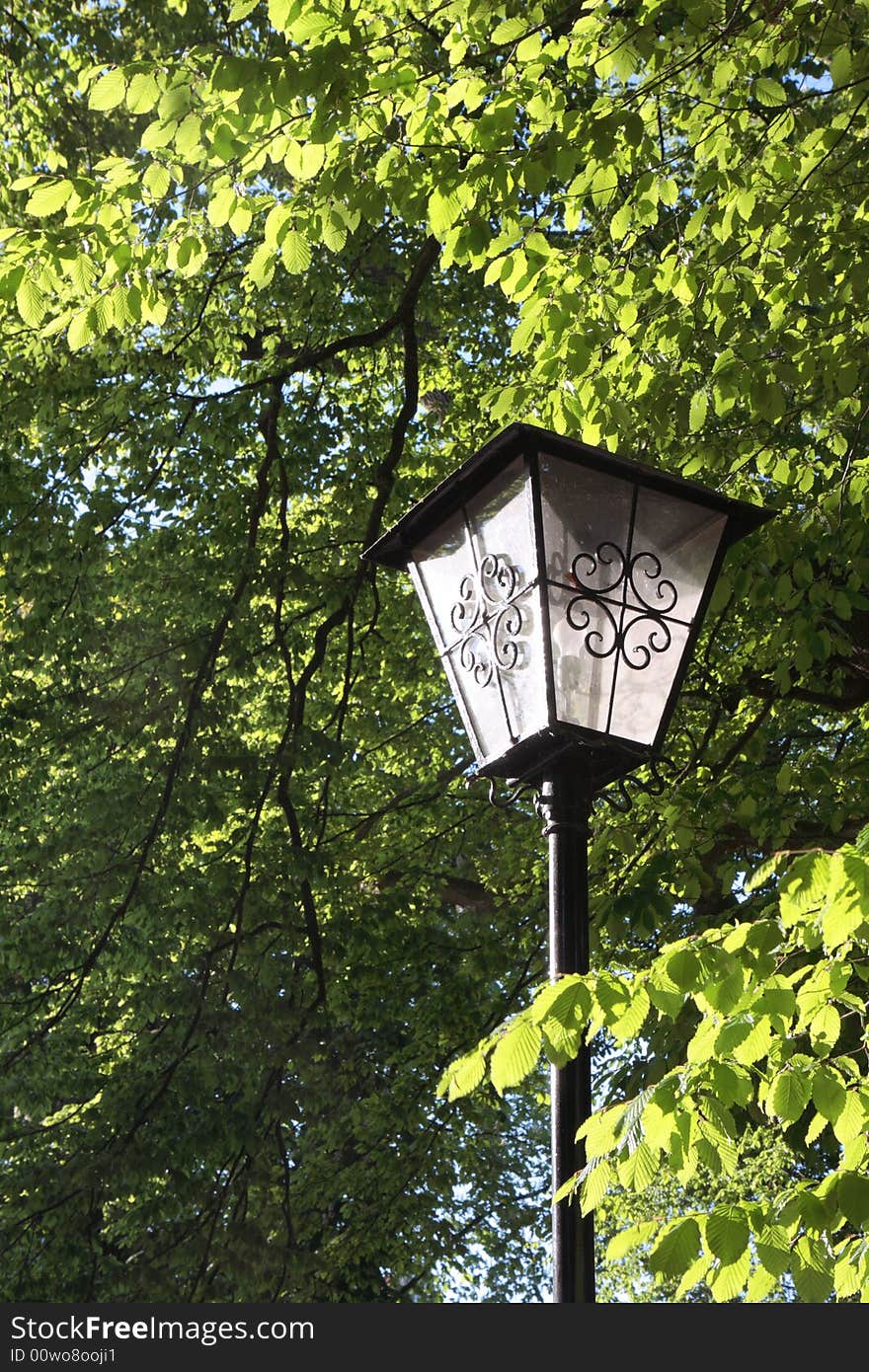 Beautiful old lamp in a beergarden