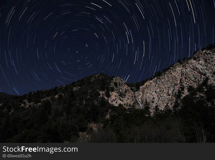 Star trails at night in the mountains. Star trails at night in the mountains