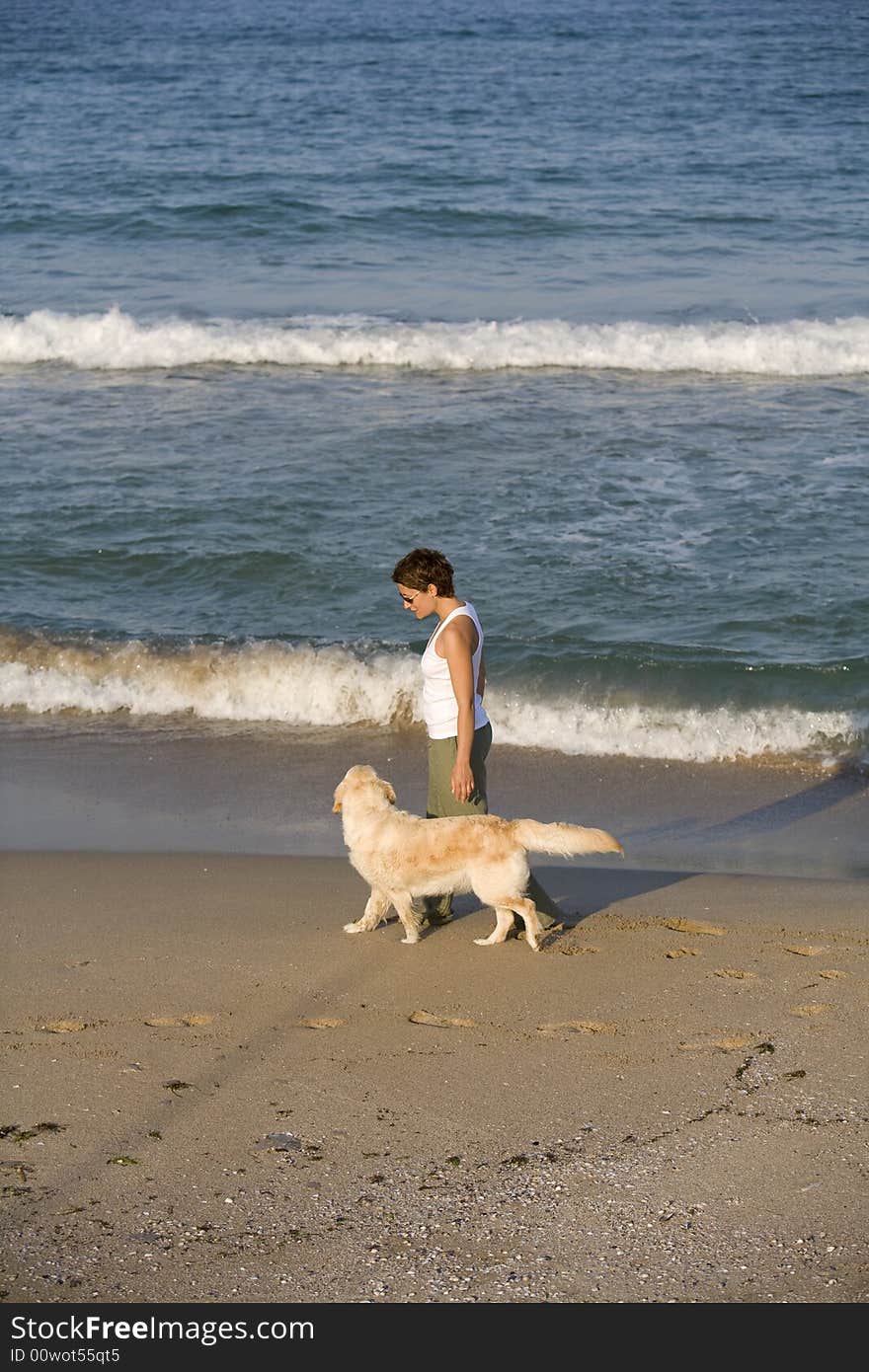 Girl walking with dog