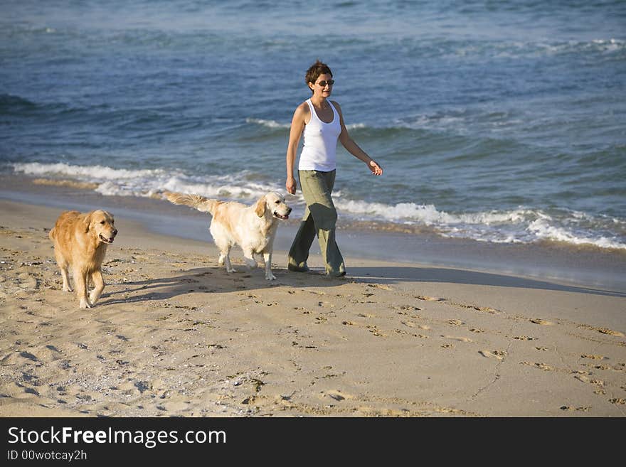 Girl walking with dogs