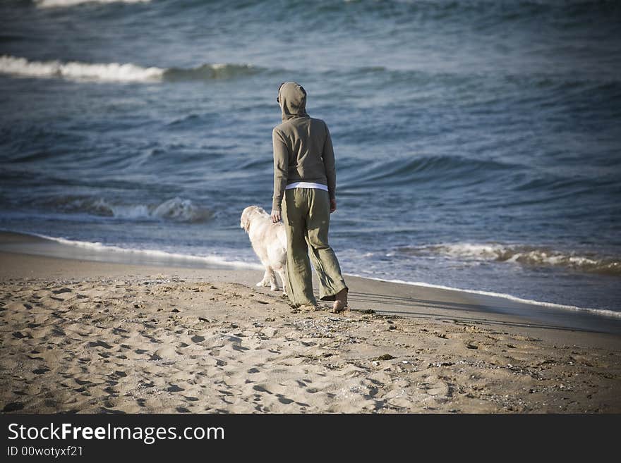 Girl Walking With Dog