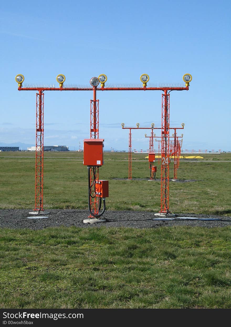 Airplane landing lights in a field