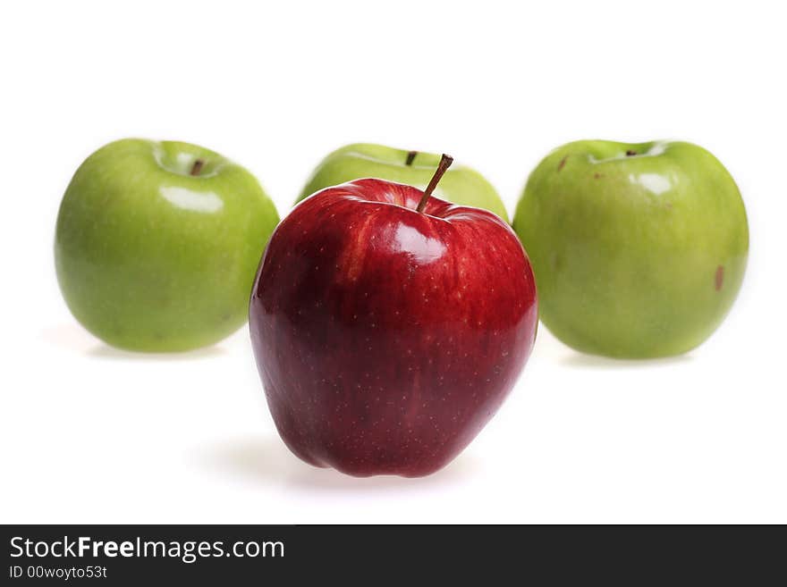 Red and green apples isolated on white background