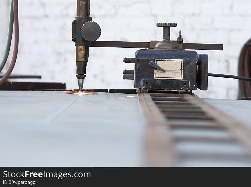 A close up of track torch burning steel. A close up of track torch burning steel