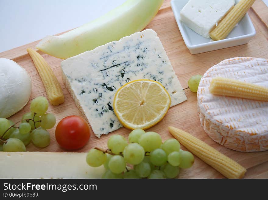 A plate with a lot of different cheese. A plate with a lot of different cheese