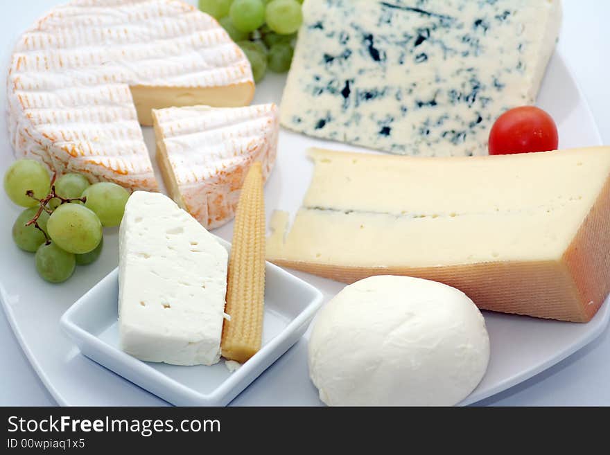 A plate with a lot of different cheeses