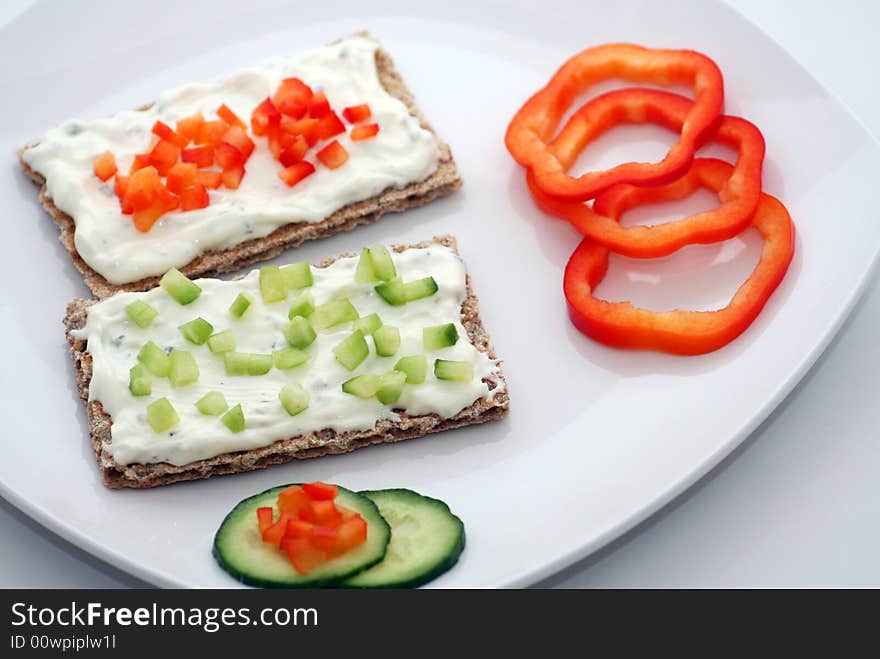 Low-fat Breakfast with bread and vegetables