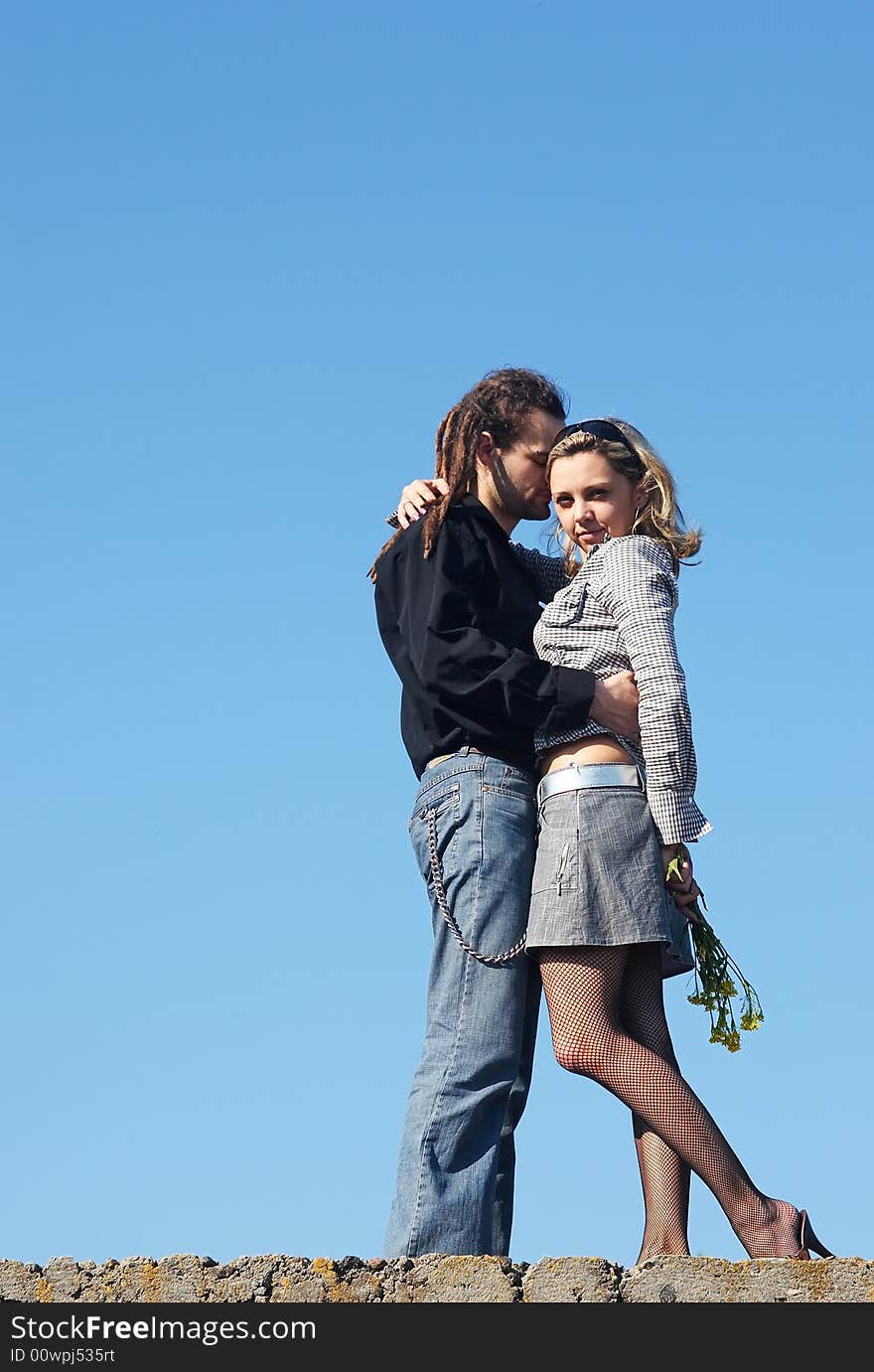 Couple tenderness under the sky