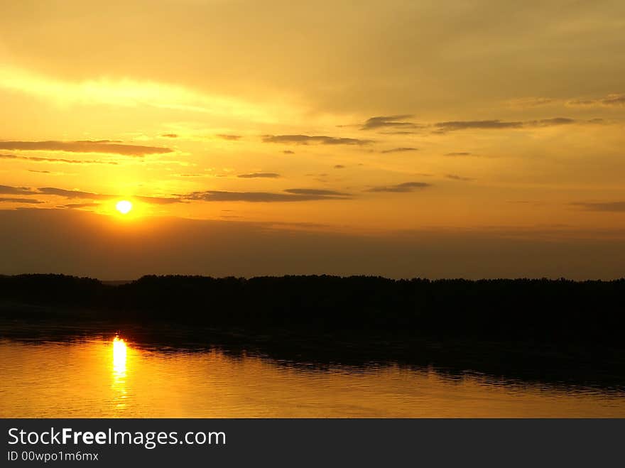 Sunset on the Danube river