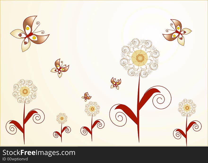 Abstract background with floral and butterfly. Abstract background with floral and butterfly