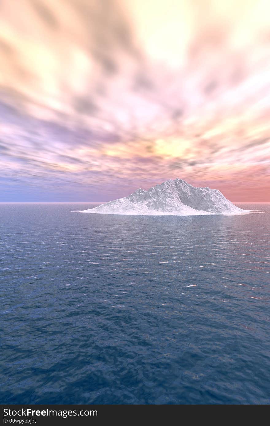 The big iceberg on  the open ocean - 3d landscape scene.