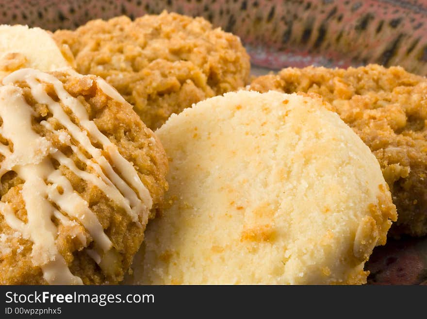 An arrangement of biscuits on a plate