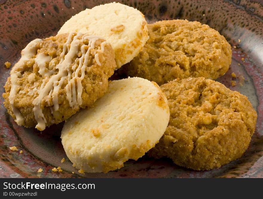 An arrangement of biscuits on a plate