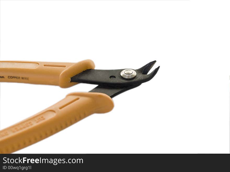 Red pliers isolated on a white background, copper cutter. Red pliers isolated on a white background, copper cutter