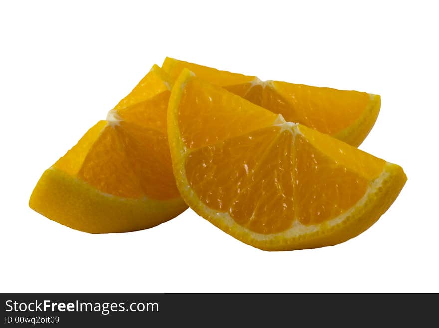 Pieces of orange on a white background. Pieces of orange on a white background