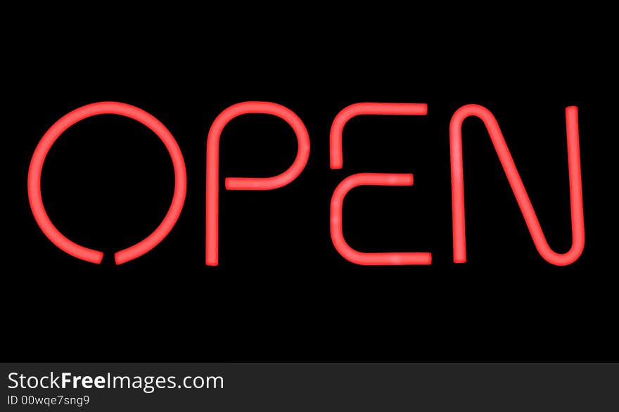 A red neon OPEN sign.