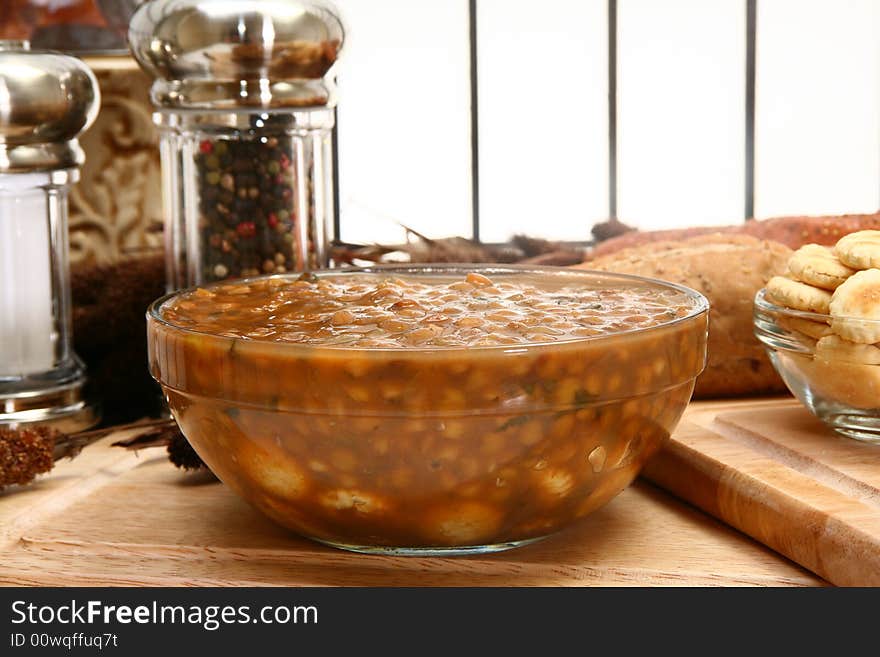 Lentil Soup over Oyster Crackers