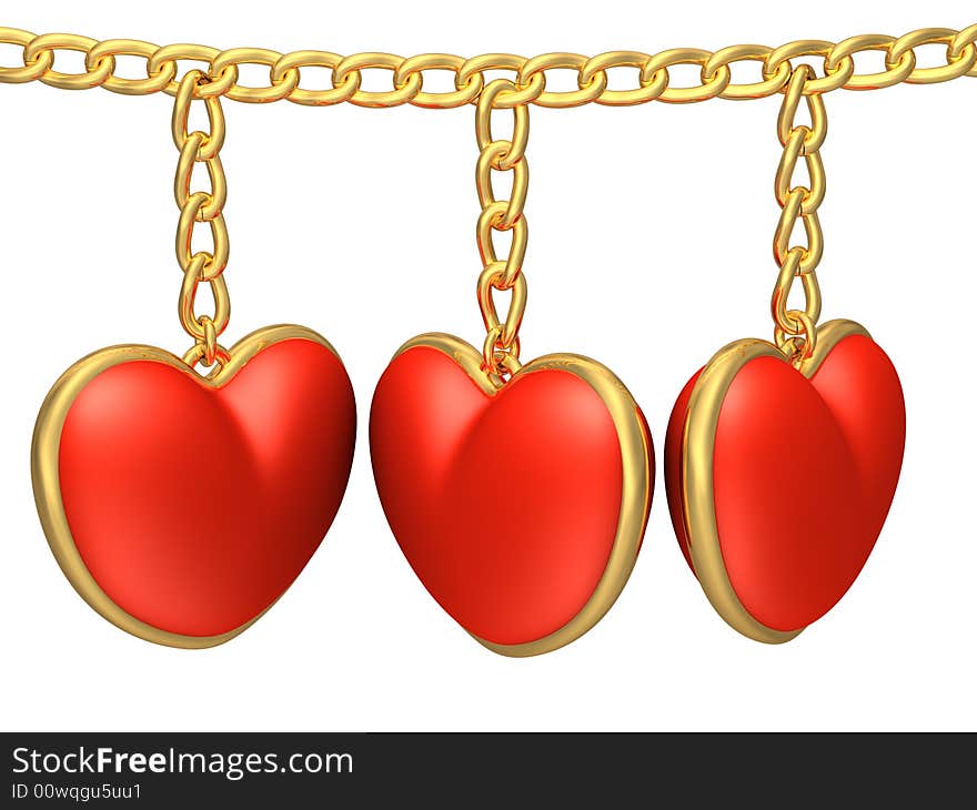 3d render of hearts on white background