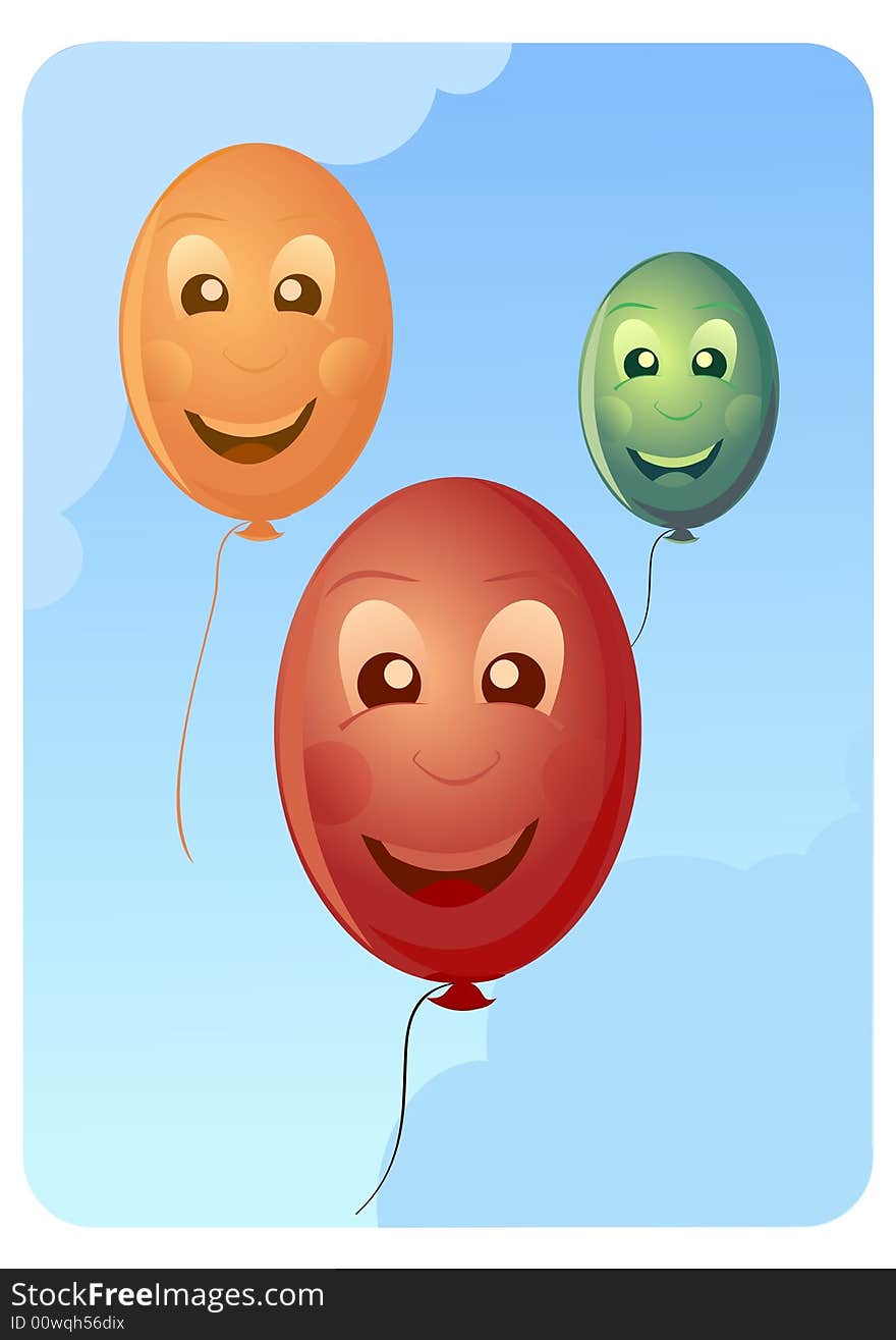 Smiling balloons in the sky