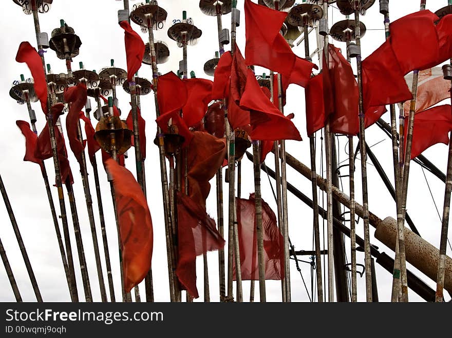 Red fishing flags and markers equipment