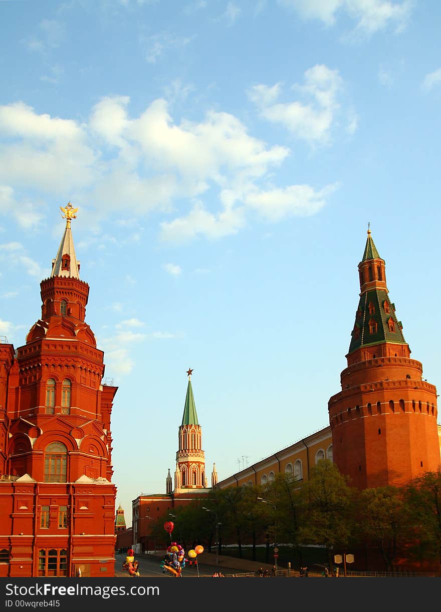 Towers of kremlin on Red Square in Moscow, Russia