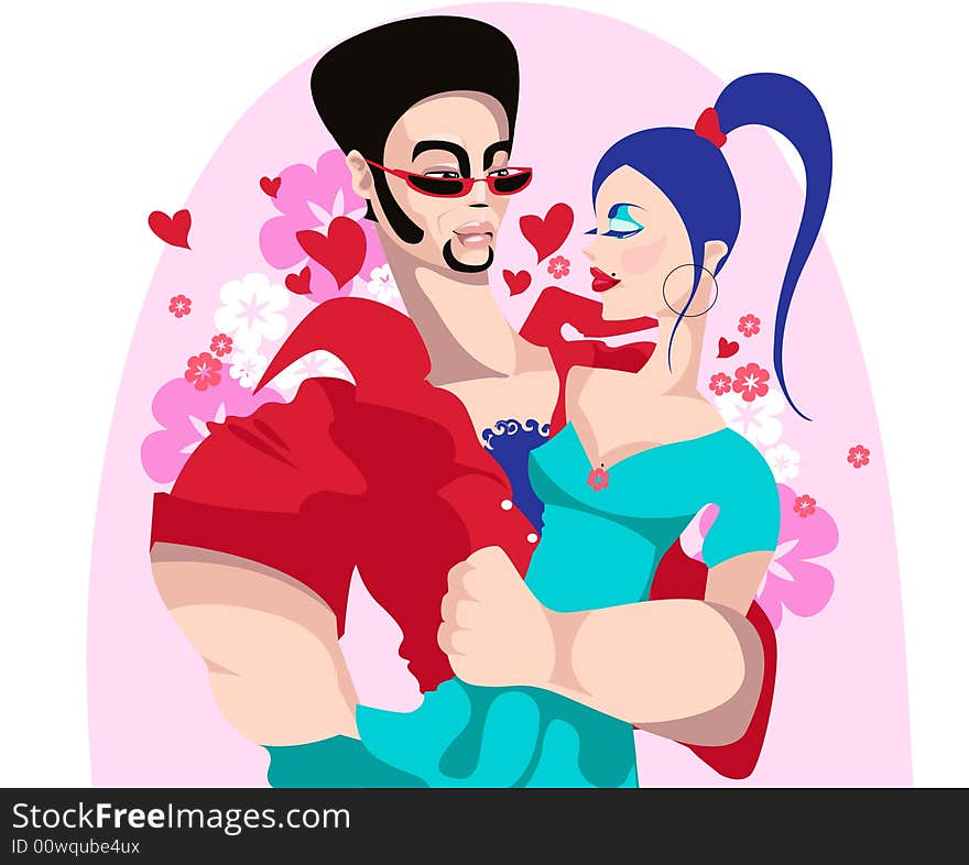 Cartoon couple madly in love. Cartoon couple madly in love