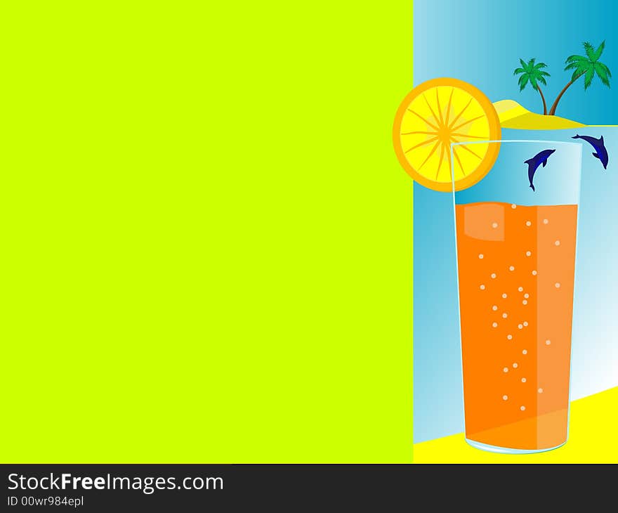 Background - a glass with juice on a sea beach in a vector