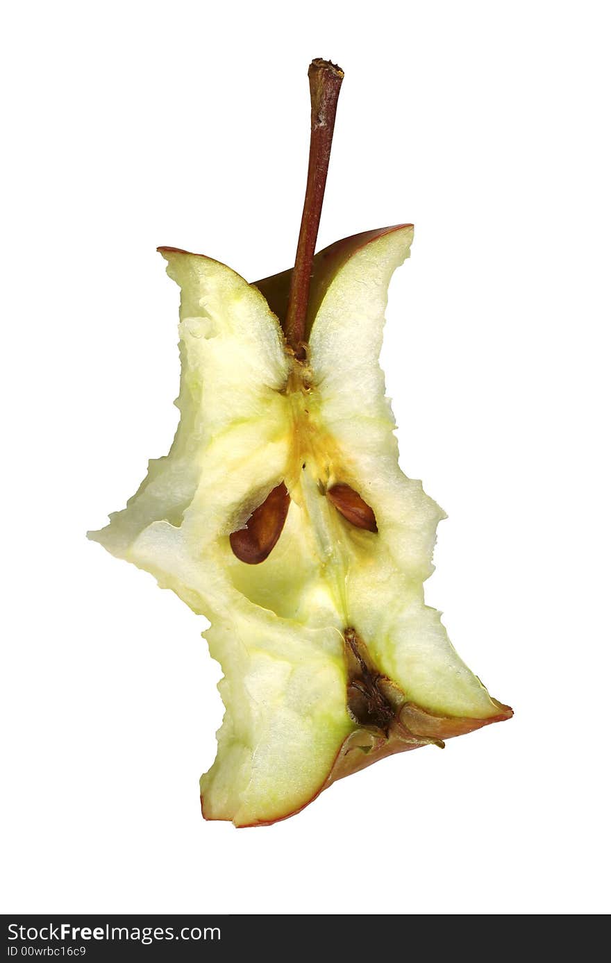 Stump. fresh apple just from the garden , isolated on white (with clipping path)