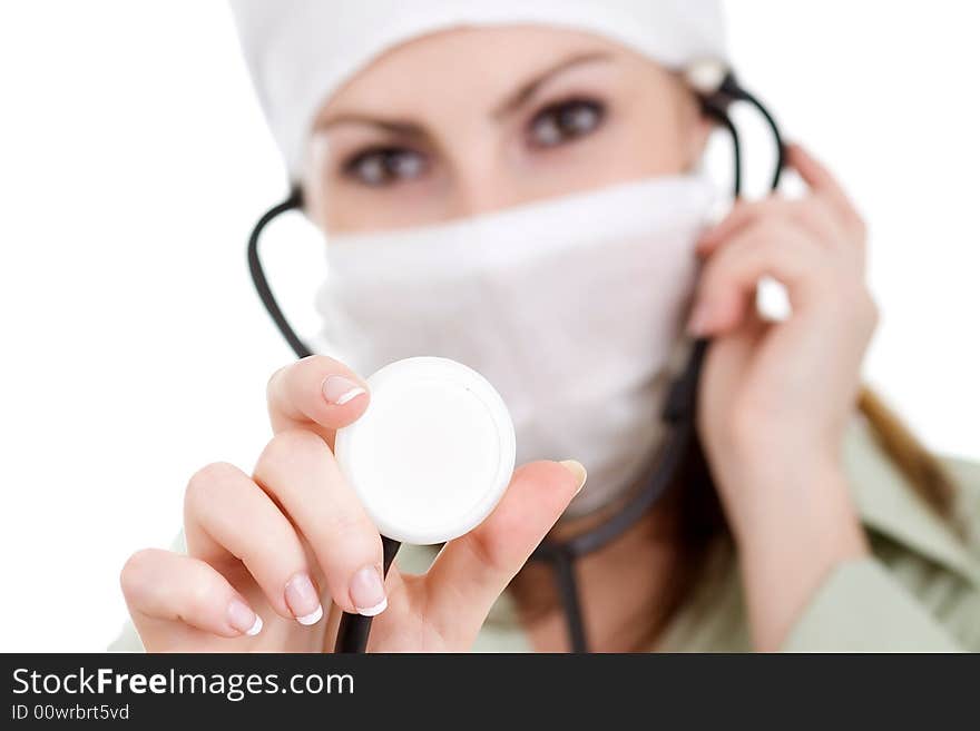 An image of a nurse with stethoscope. An image of a nurse with stethoscope