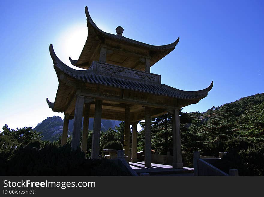 Haixin gloriette at central sea of huangshan mountain