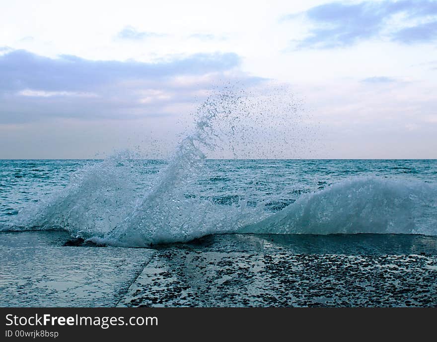 Wave on blue sea, shot in Crimea