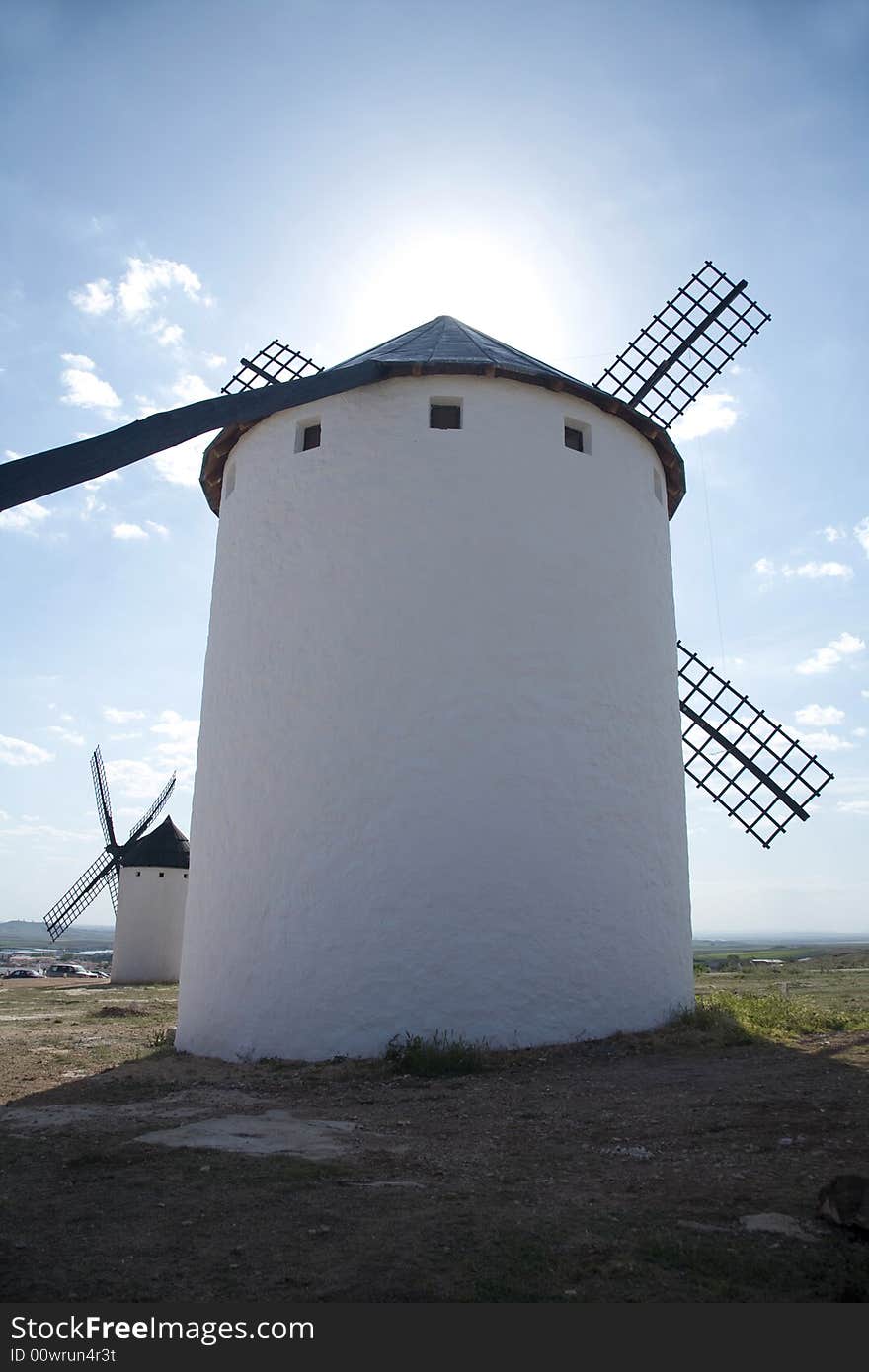 White mill on the country of la mancha in spain. White mill on the country of la mancha in spain