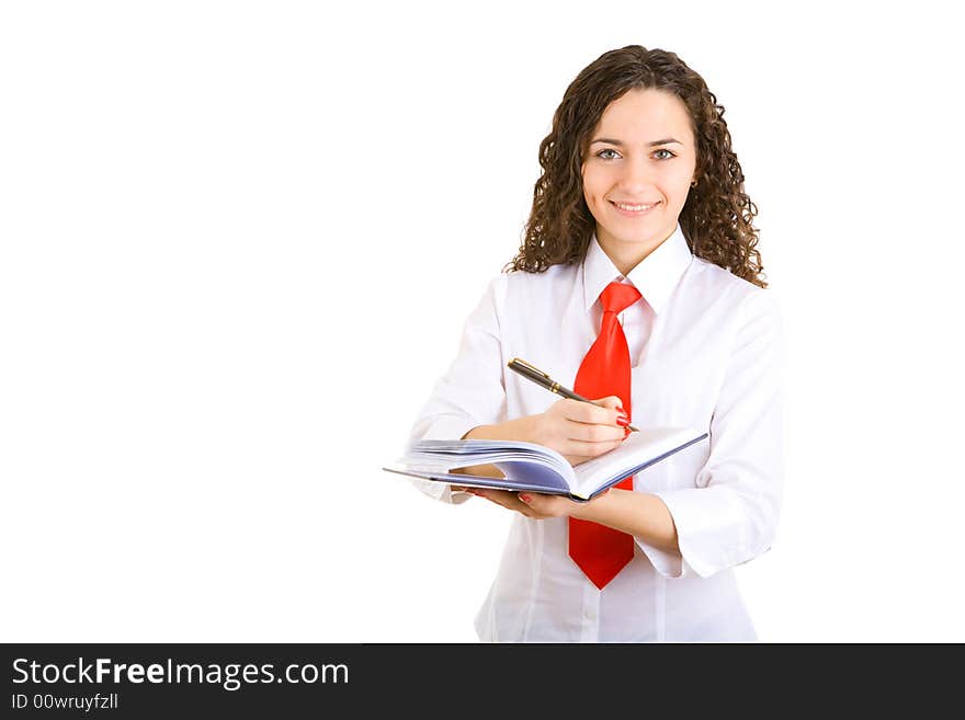 Girl of business with pen and book