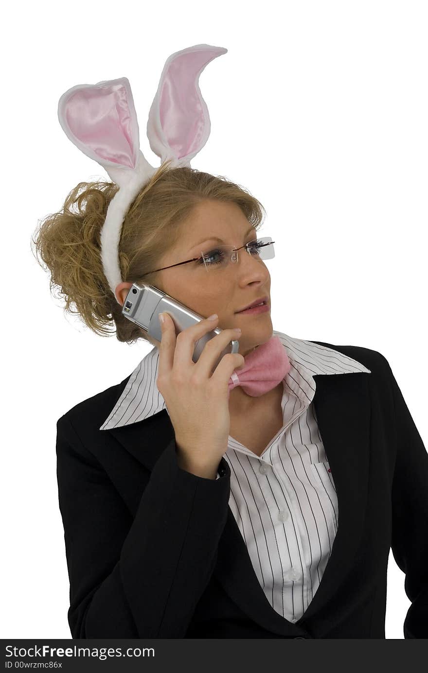 Business woman with ears. As Easter Bunny. Business woman with ears. As Easter Bunny.