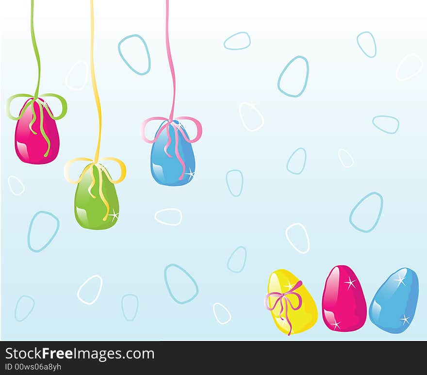 Abstract illustration on an easter theme: multi-coloured easter eggs on a blue  background. Abstract illustration on an easter theme: multi-coloured easter eggs on a blue  background