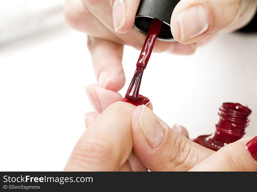 Close-up of manicure process