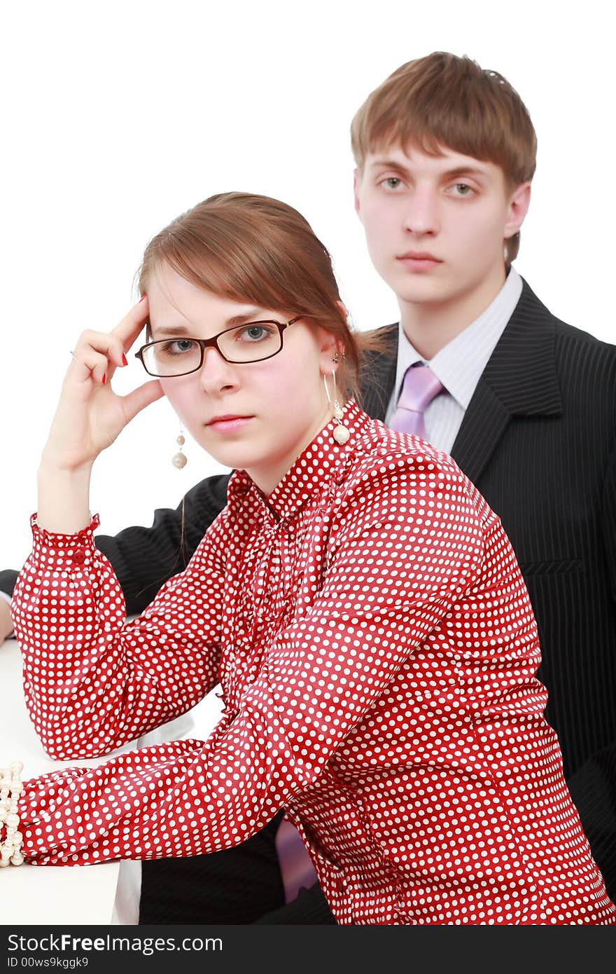 Group of business people working together. Shot in studio.