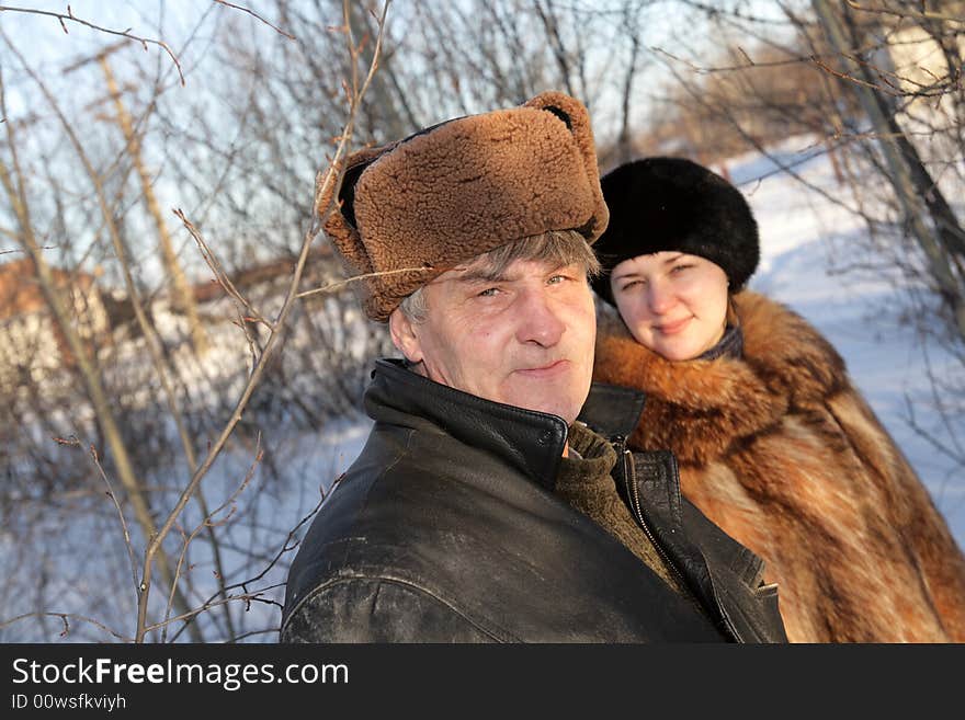 Man and woman on the winter walk