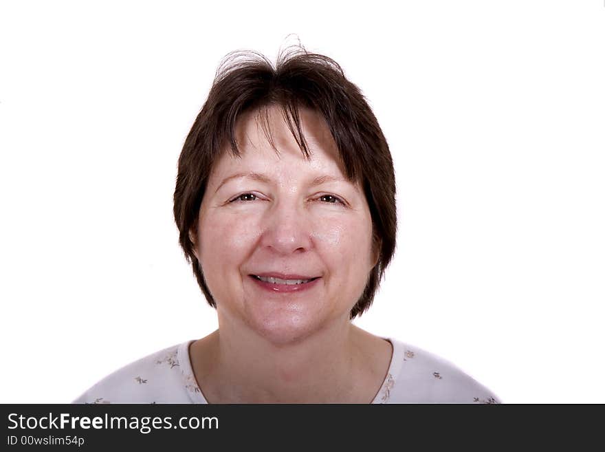 Smiling Woman in Flowered Blouse