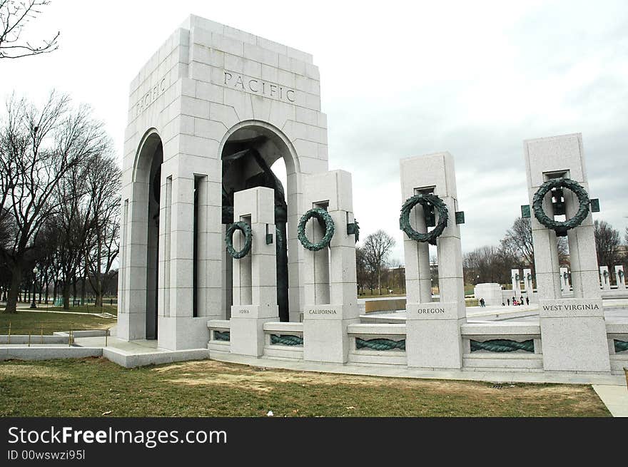 Some of the pillars representing all the states at the World War II Memorial, Washington, DC