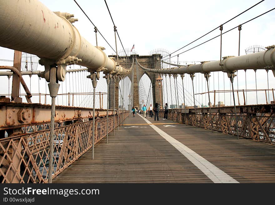 The famous Brooklyn Bridge on the East River in lower Manhattan