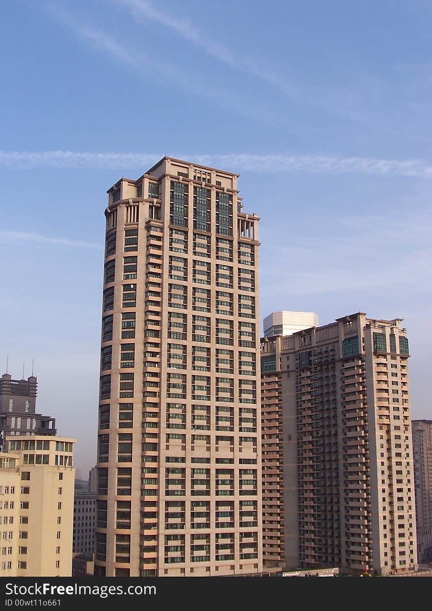 Office building under blue sky