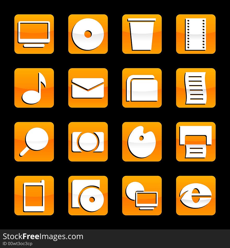 set of buttons of orange colour on a black background