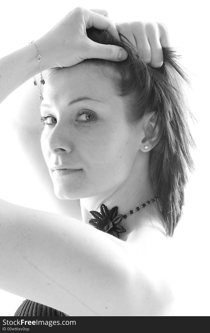 Close-up. Young woman portrait on studio