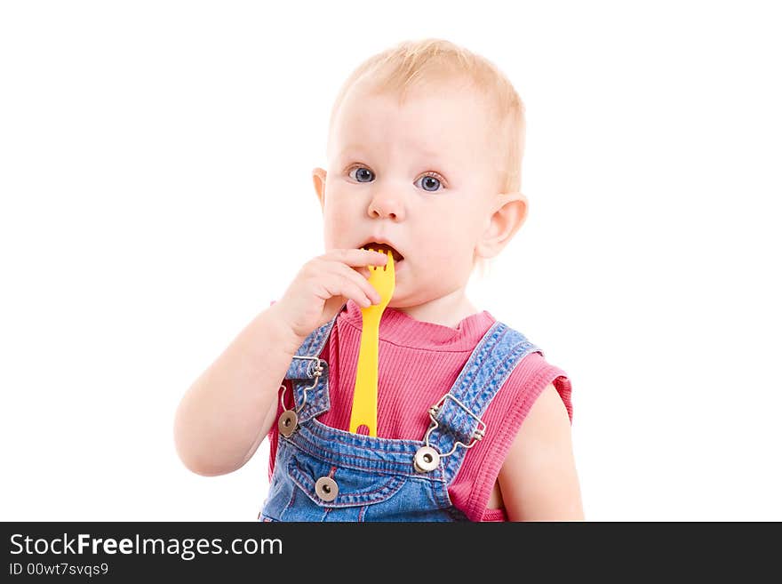 A small girl with fork. A small girl with fork