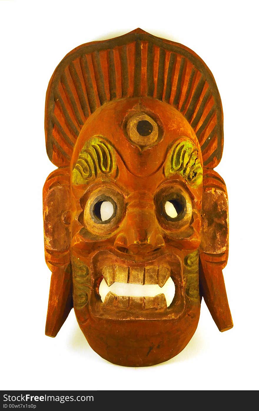 Brick red antique wooden mask