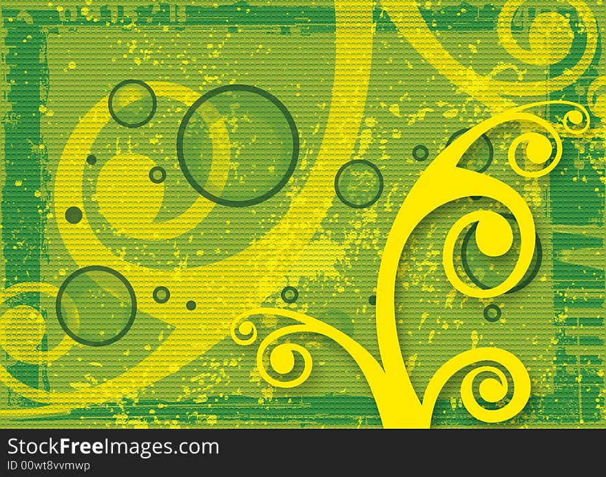 Grunge floral background and on bubbles