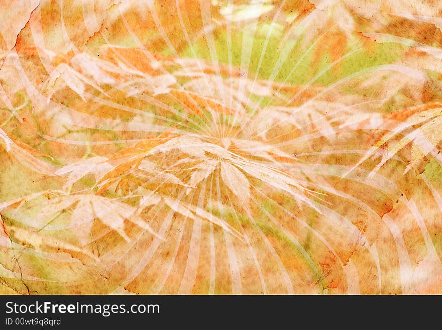 Abstract colorful background with wavy lines and leaves as print on paper