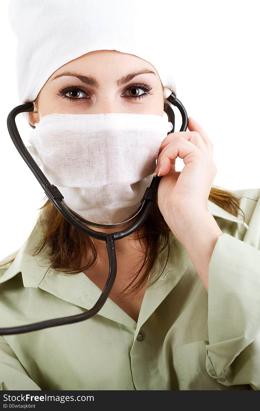 An image of a doctor in white mask with stethoscope