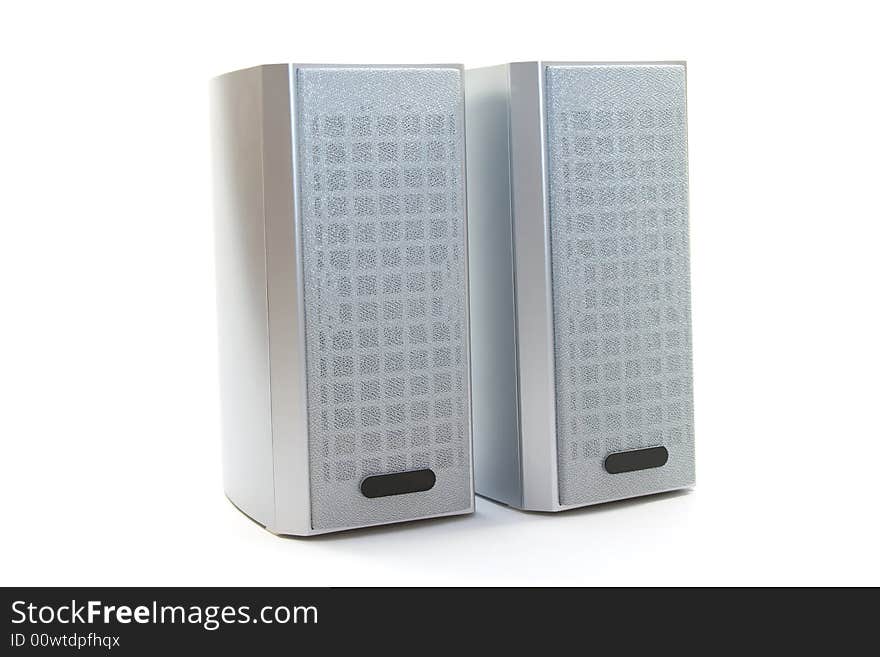 Two speakers on white